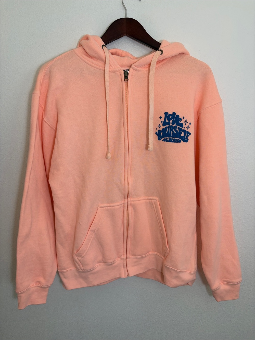 Pacific & Co Peach Blue Love Yourself Always Graphic Zip-Up Hoodie Sweatshirt